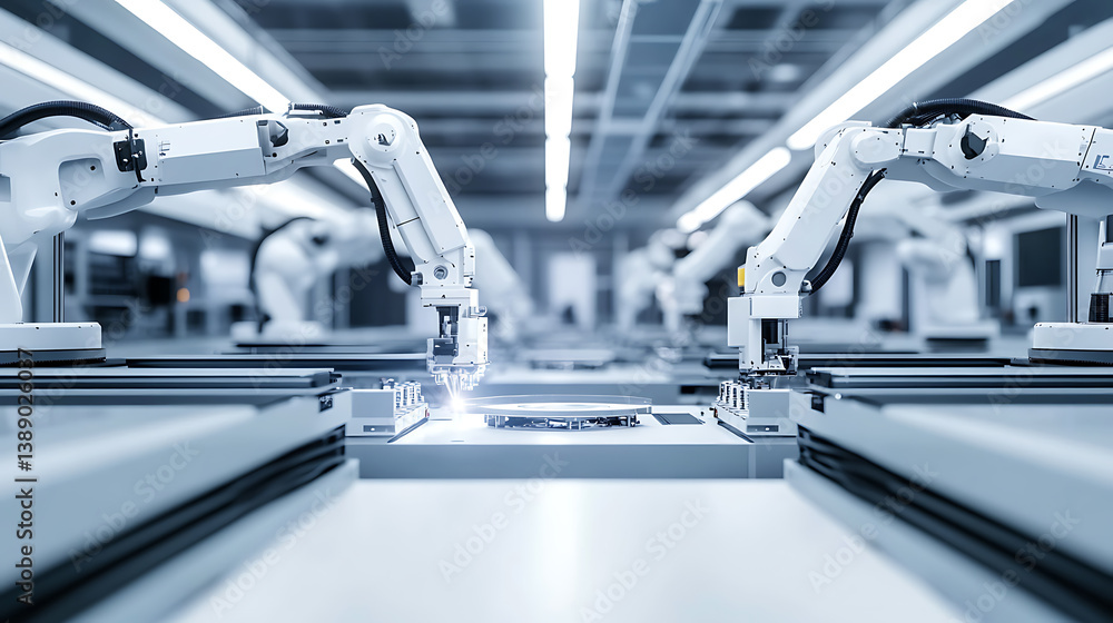 Wall mural a futuristic 3d printing lab where robotic arms are printing complex components for the automotive i