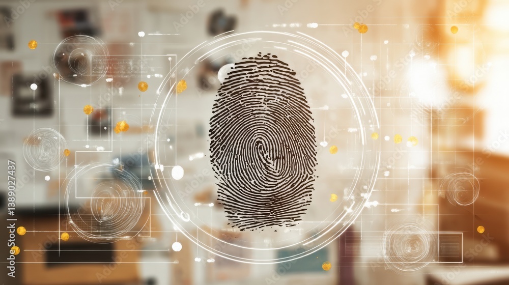 Poster a close-up of a fingerprint being scanned for approval in a biometric system, representing advanced 
