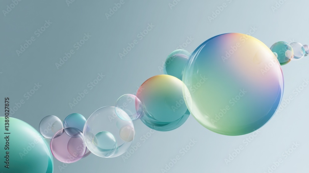 Poster colorful soap bubbles displaying a captivating bubble chart in gradient motion against a clean backg