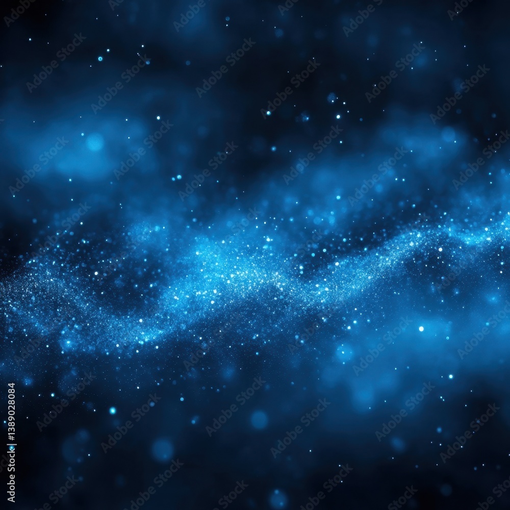 Poster ethereal blue nebula with sparkling particles creating a dreamy cosmic atmosphere in deep space abst