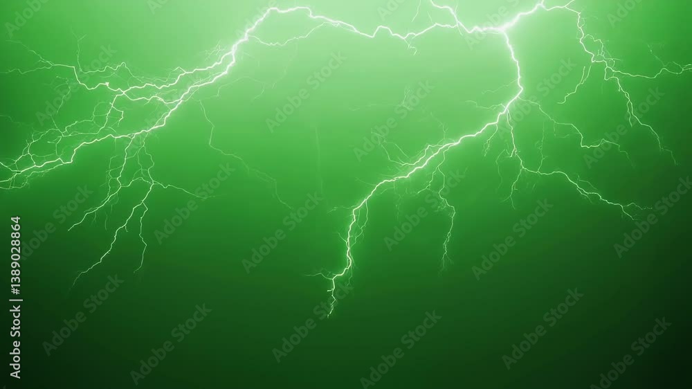 Poster bright white lightning bolts illuminate a solid green screen background, creating a dramatic and ver