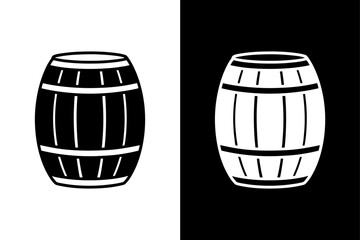 Rustic Barrel Vector Icon Flat Black & White Design.