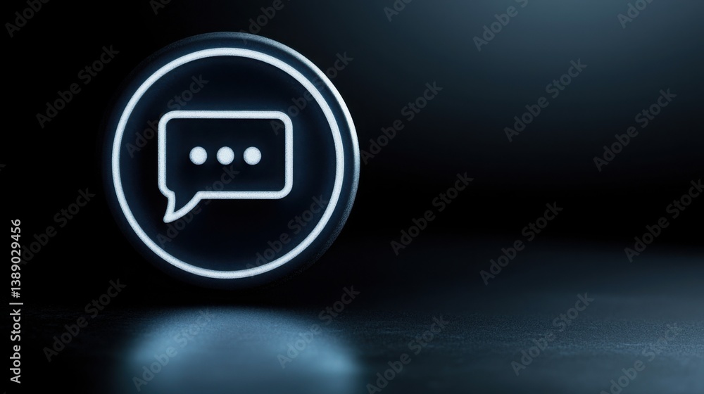 Poster glowing chat button icon symbolizing modern communication and engagement in digital platforms and us