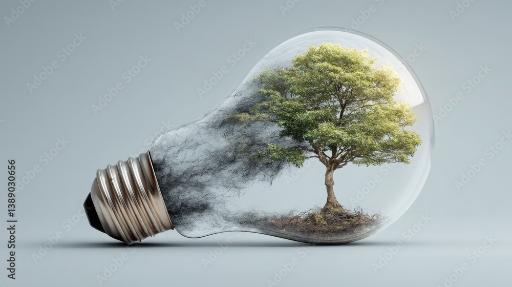 Aufkleber light bulb containing a tree inside representing clean tech innovation symbols and sustainable energ