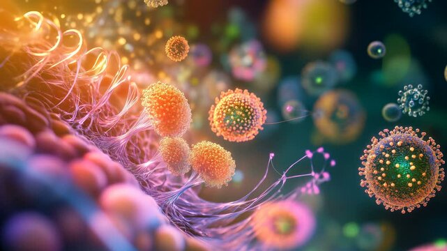 Exploring the Vibrant Microbial Interaction A Close-ups and Detailed View of Intricate Cellular Activity