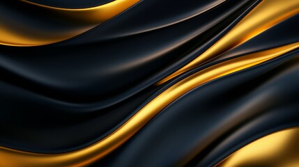 Elegant flowing black and gold fabric creating a luxurious texture with soft curves