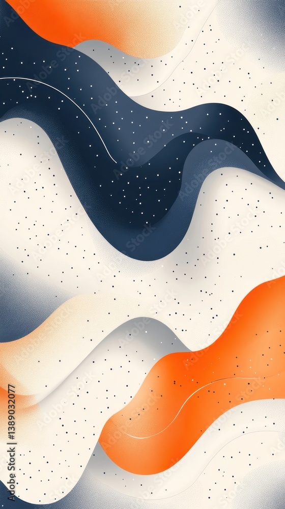 Aufkleber abstract waves in orange navy and white with stippled texture and flowing lines creating a modern de