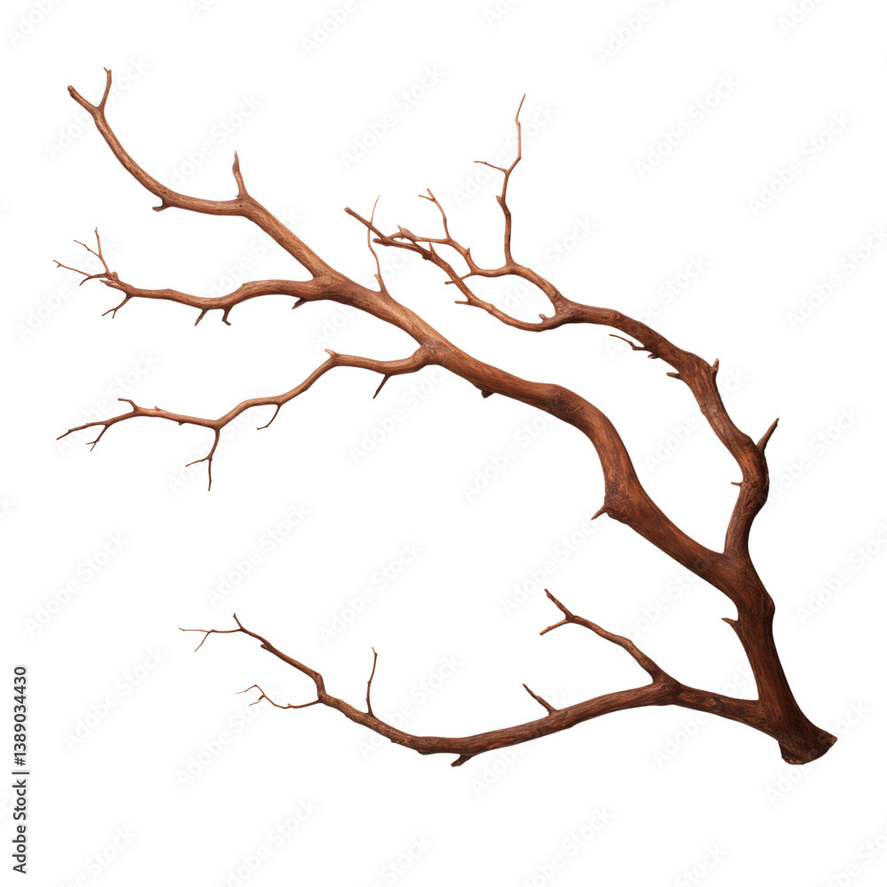 Poster A bare brown branch with many smaller branches extending from it on a image design on transparent background