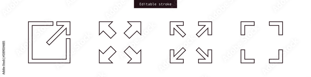 Leinwandbilder maximize or full screen icon set. scaling, increase, scale, resize line icons with four 4 arrows exp