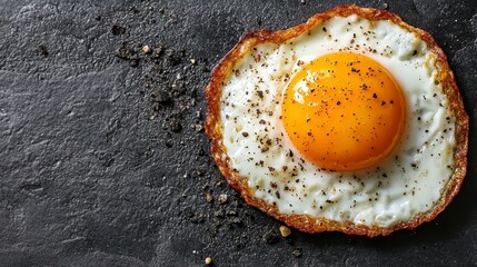 Sunny-side up egg, peppered. Dark background contrasts