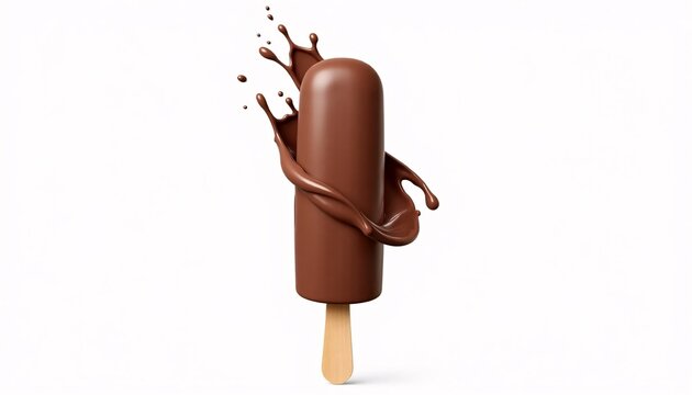 stick kulfa ice cream with a chocolate splash isolated on white background.
