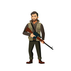 Obraz premium Hunter with rifle and shotgun, like a soldier holding a weapon
