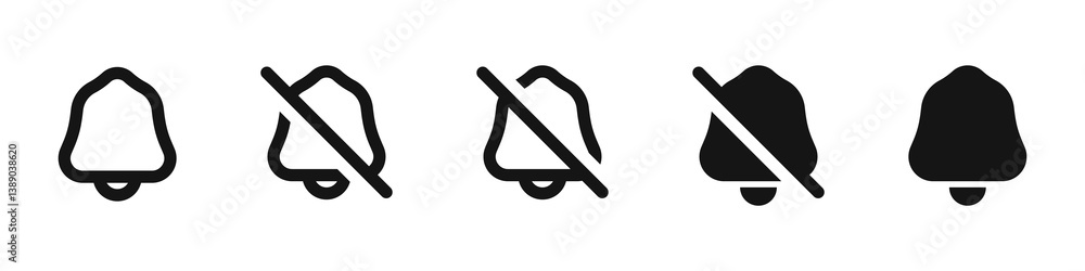 Aufkleber notification bell icon set alarm symbol. incoming inbox new message notification icon. no bell off, 