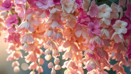 Obraz premium Stunning Pink and Cream Flower Cascade Hanging Bloom Closeup.