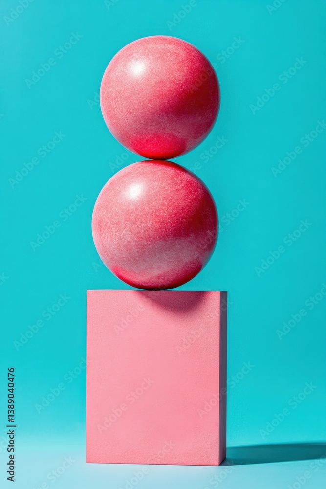 Poster harmonious balance of pink square and spheres against a vibrant turquoise backdrop creating a modern