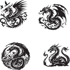 Fire breathes explode from a giant dragon in a black night, the epic battle  evil - concept art