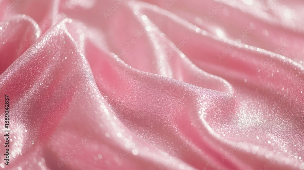 Poster elegant shimmering pink silk fabric with soft folds and delicate light creating a luxurious and roma