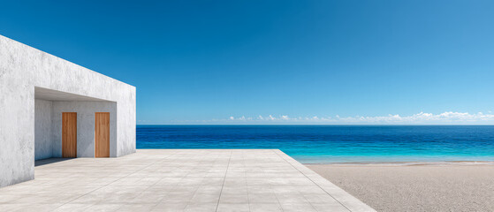 Fototapeta premium Modern architecture meets tranquil beach views in a serene coastal setting