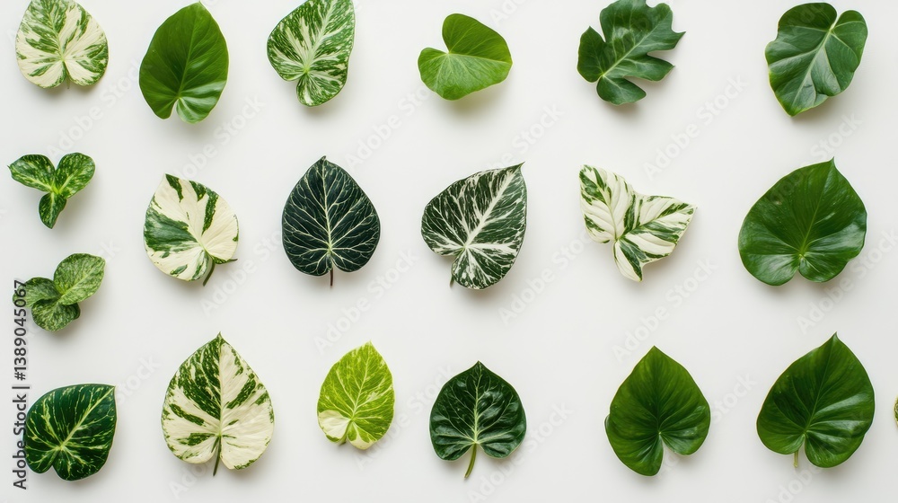 Aufkleber diverse collection of green leaves with various patterns and textures arranged on a light background