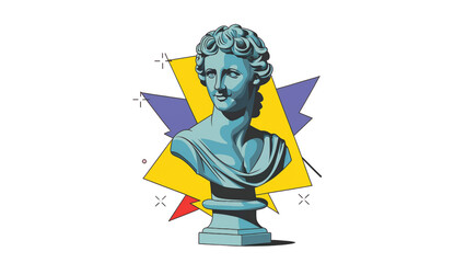 A creative bust combined with geometric forms for modern art and gallery themes.