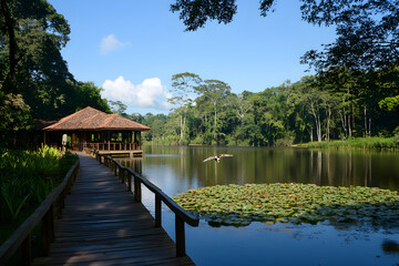 Tranquil Lakeside Birdwatching Haven with Lush Surroundings and Abundant Avian Life