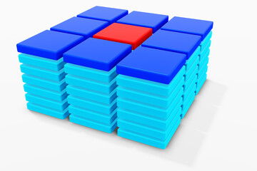 Red Accent Revealed in 3D Blue Stacked Square Design