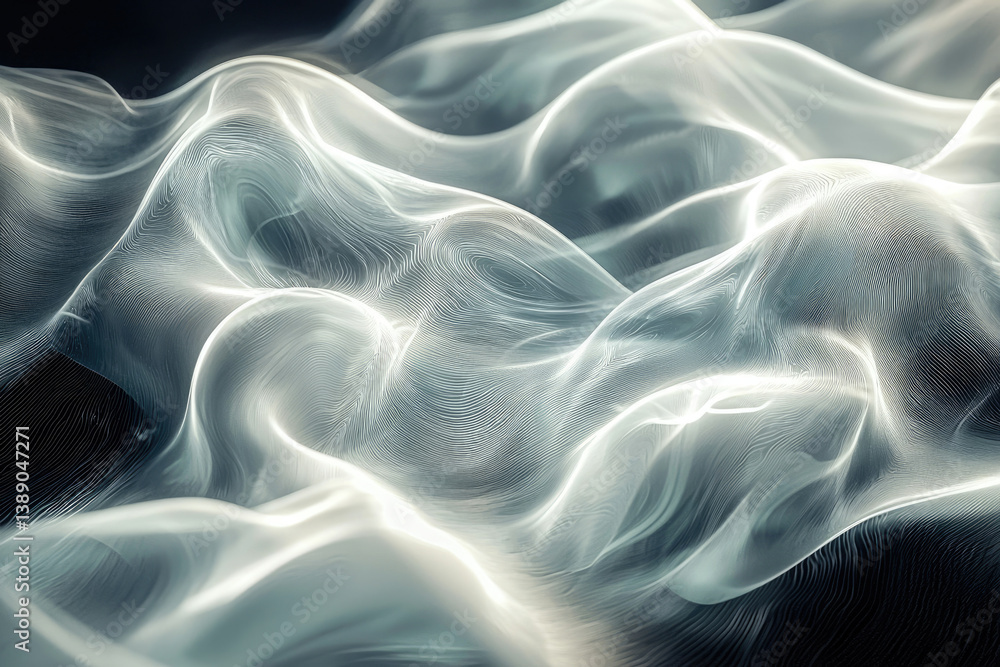Poster Abstract image of flowing, translucent fabric with intricate, swirling patterns and subtle lighting.