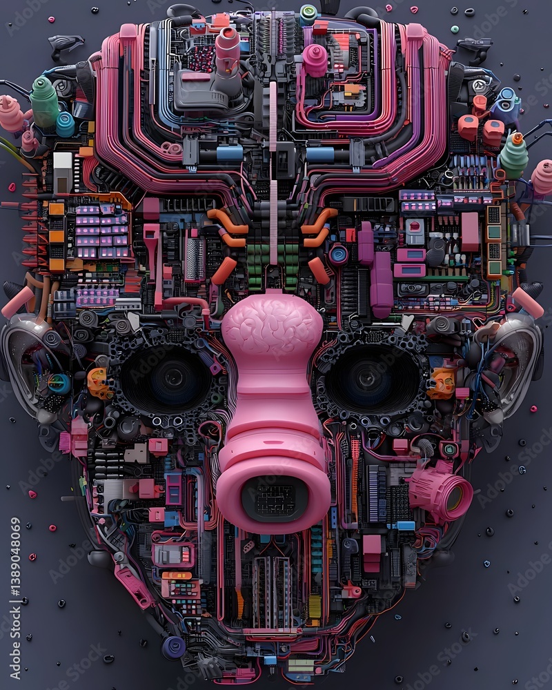 Poster scalable artificial intelligence system, interconnected neural networks expanding dynamically, vast 