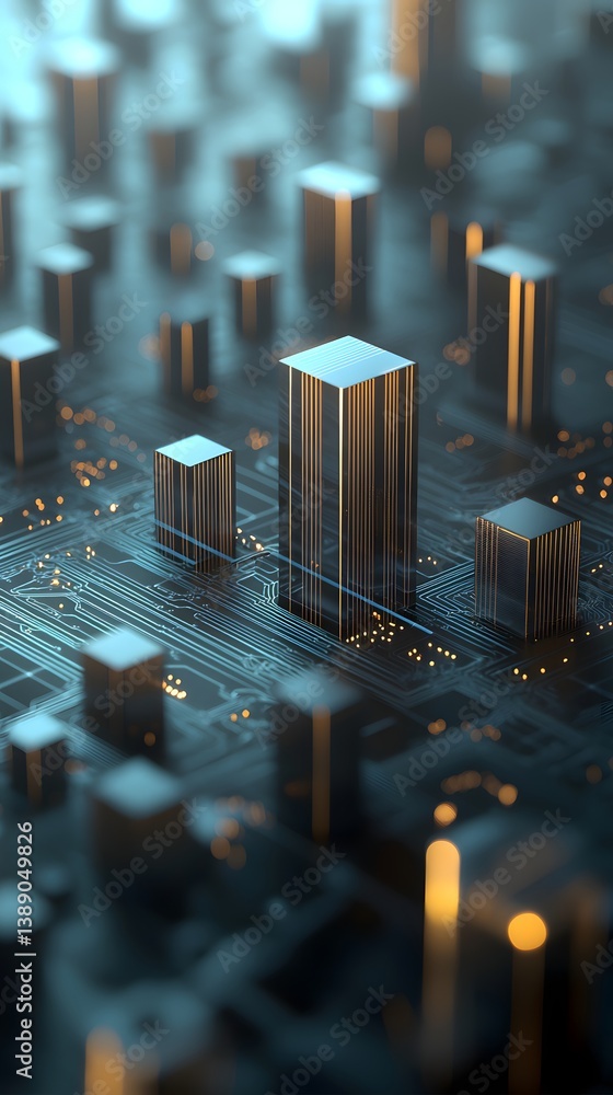 Poster ai efficiency in action, futuristic supercomputers optimizing machine learning models, glowing circu