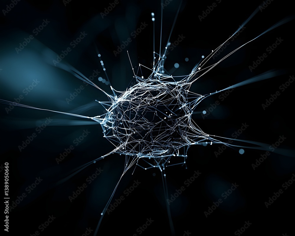 Poster modeling in artificial intelligence, futuristic ai-generated 3d structures evolving dynamically, dee