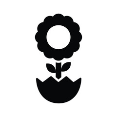 Blooming flower coming out of eggshell, glyph icon