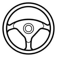 Steering Icon Vector Flat Black and White Silhouette Design.