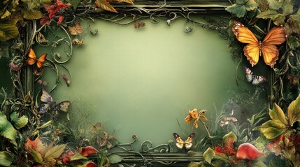 Enchanted Autumn Border: Butterflies and Leaves Fantasy Art