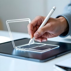 Closeup Shot of Hand Making Laptop Illustration on Tablet, Isolated Background for Digital Art and Design Creation