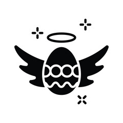 Download out glyph style icon showing holy egg with wings and halo