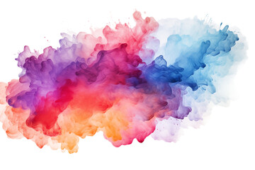 Abstract cloud of vibrant colors blending together in a watercolor style design on a on transparent background