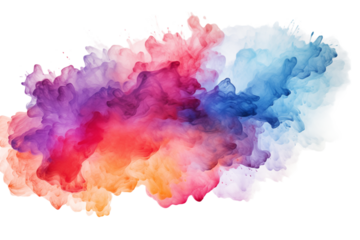 Abstract cloud of vibrant colors blending together in a watercolor style design on a on transparent background