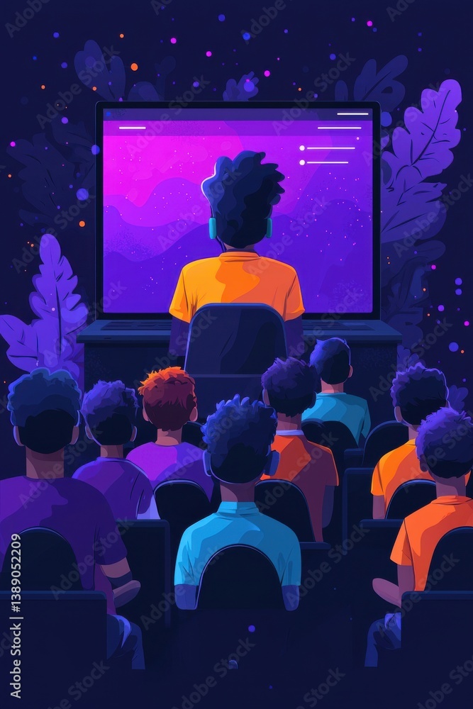 Poster educational lecture viewed by a virtual audience in a digital environment