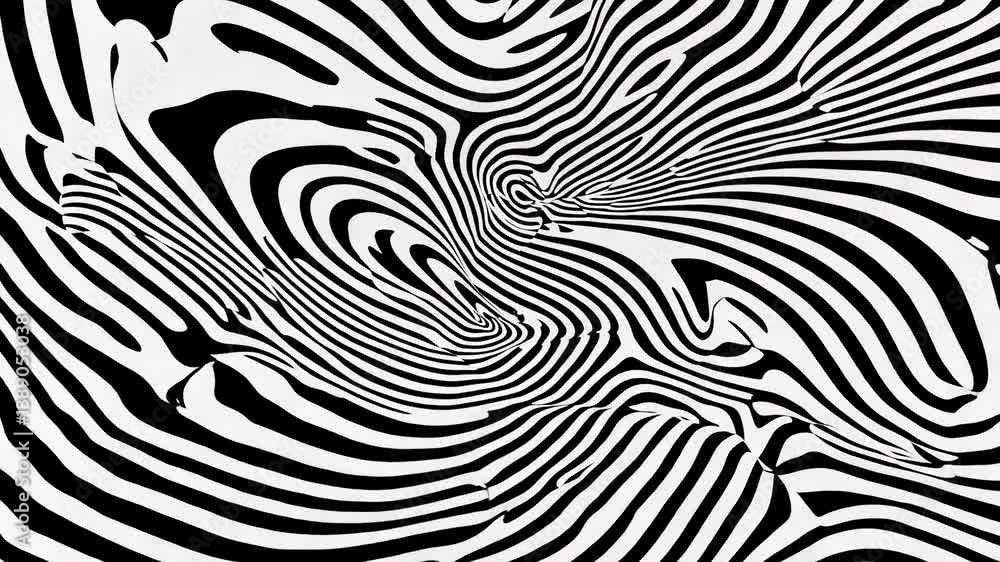 Poster abstract black and white wavy lines create an optical illusion effect. top-down angle, suitable for 