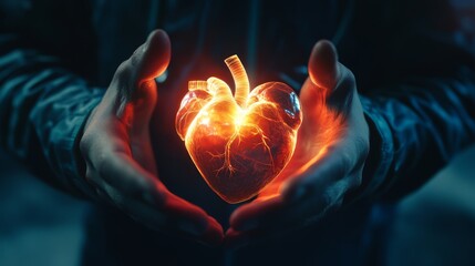 Virtual Heart in Hands – Cardiology and Healthcare Concept