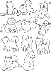 Cute Dogs illustration in doodle style. Outline hand drawn print. Pet, animals 