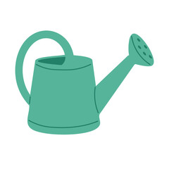 Green flat style watering can for garden and plant care in spring or summer season. © exxxistence