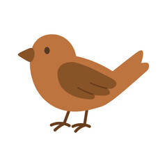 Simple brown bird standing calmly. Cute flat cartoon illustration perfect for spring or nature themes.
