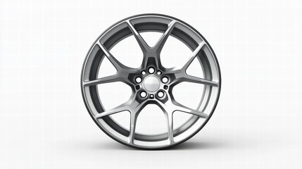 Fototapeta premium Stylish Alloy Wheel: A sleek, modern alloy wheel is presented on a clean surface. This image exudes quality, detail, and performance, perfect for any project related to automobiles.