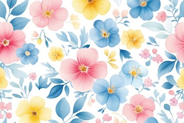 Obraz premium A repeating pattern displays an array of watercolor flowers and leaves