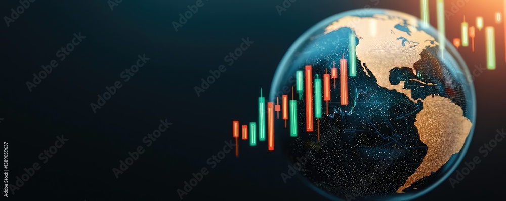 Aufkleber candlestick in crystal globe with investment forecasting analysis concept. global market trends refl