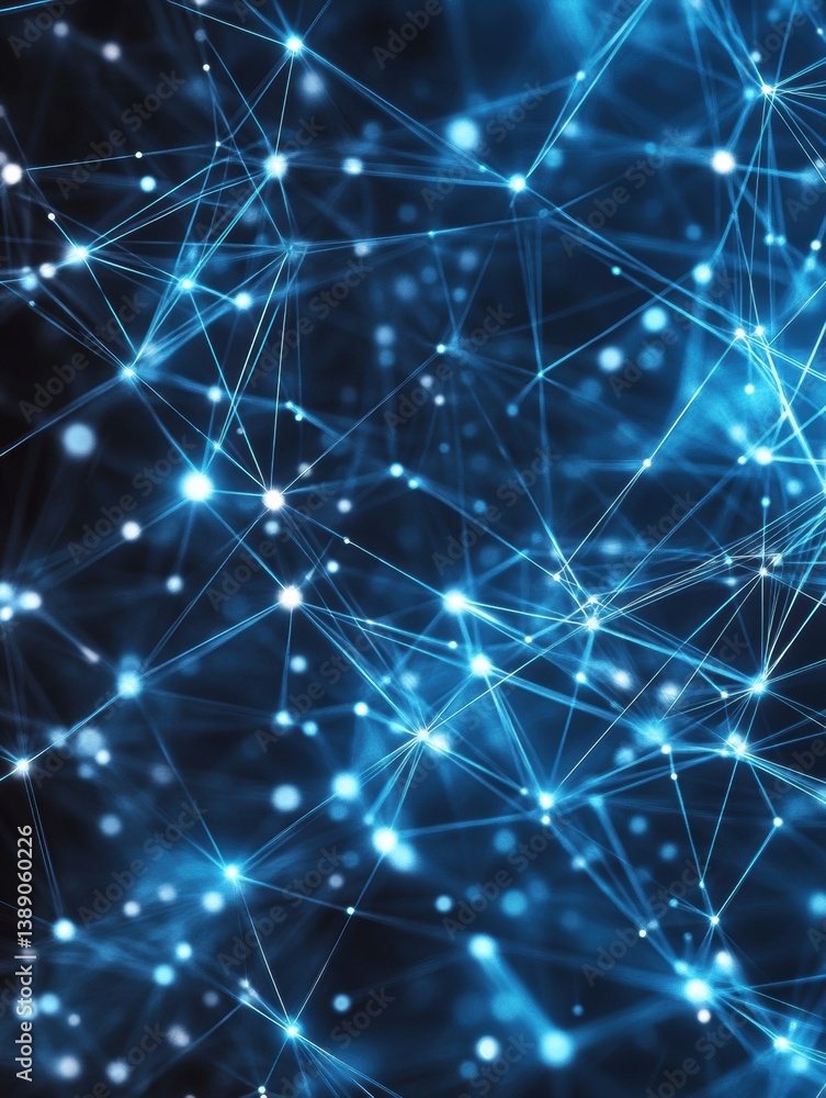 Poster Futuristic digital network pattern of glowing blue nodes and connections in a high-tech cyber environment
