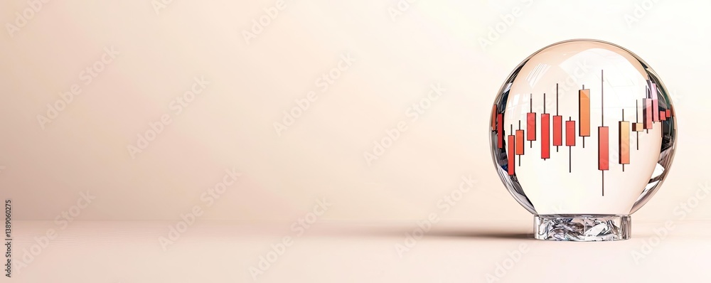 Poster candlestick in crystal globe with investment forecasting analysis concept. crystal ball with financi