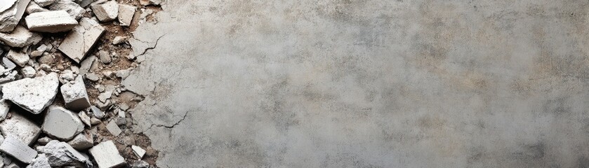 Damaged concrete surface with debris