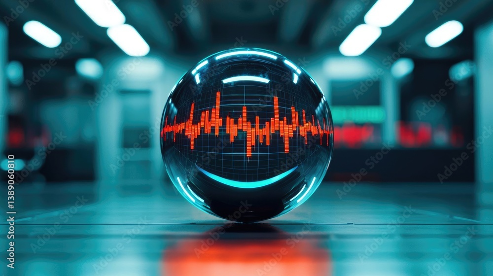Poster candlestick in crystal globe predicting stock market success concept. a crystal ball with a sound wa